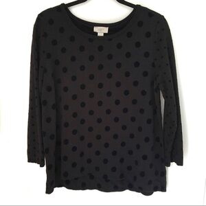 Loft Black W/Black Polkadots Hi/Lo Long Sleeve Top
